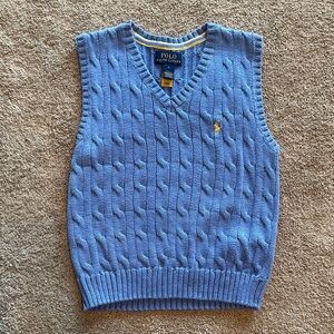 Polo by Ralph Lauren Light Blue Cable Knit V-Neck Sweater Vest with Yellow Pony
